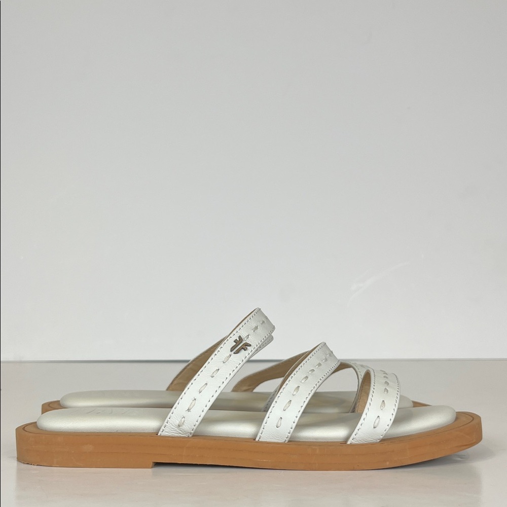 Frye Faye White Leather Strappy‎ Slide Sandals SZ 7.5